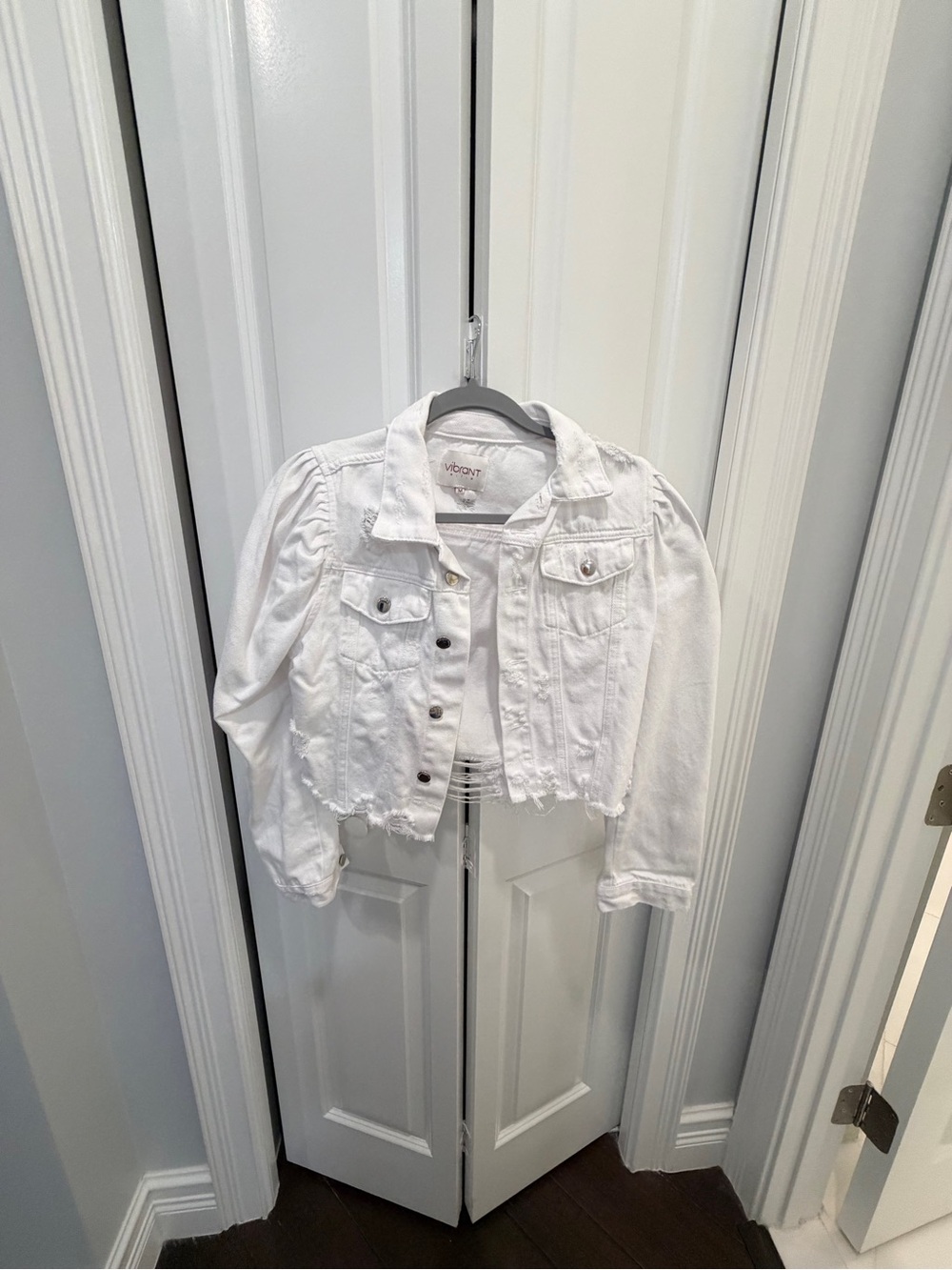 Vibrant White Cropped Denim Jacket for Girls